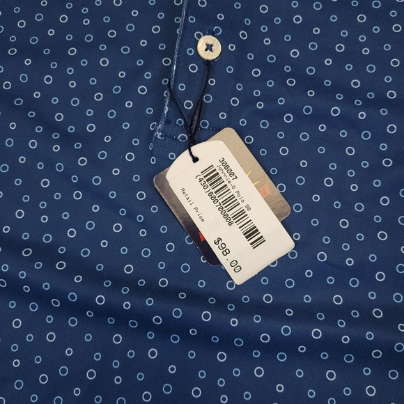 NWT Johnnie O Prep Performance Golf Polo Sz M Blue Micro Dot Stretch $98 MSP - Picture 7 of 15